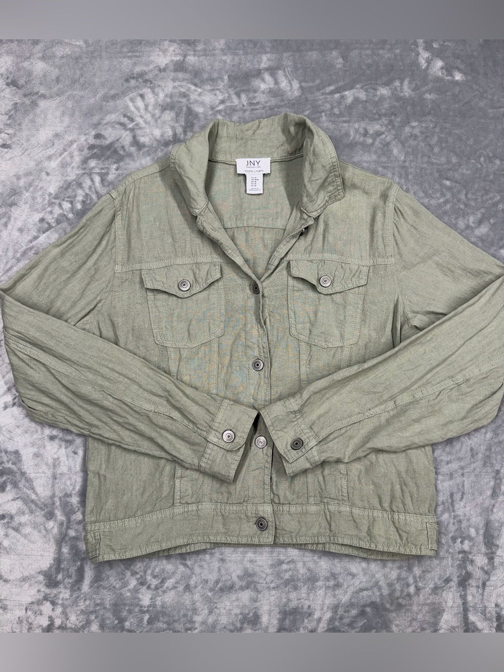 Jones New York Lightweight Olive Button-Up Linen Jacket